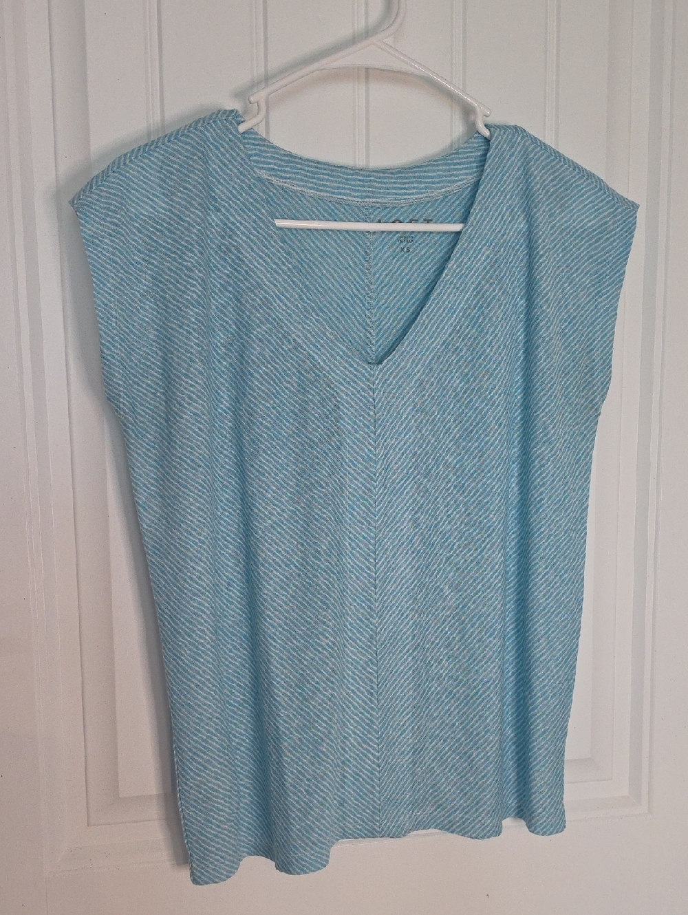LOFT Blue and White Striped V-Neck Top